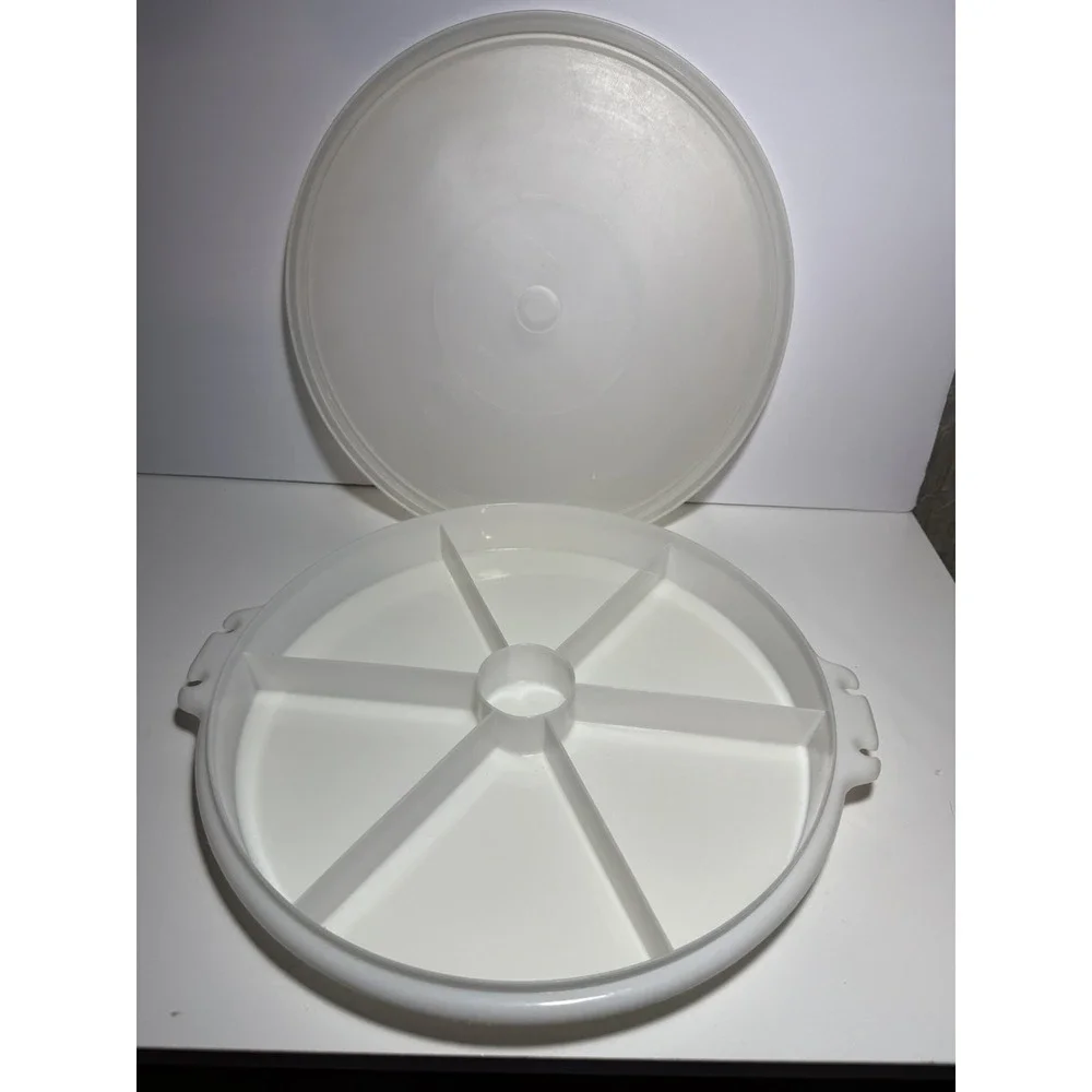 Vintage Tupperware‎ White Party Susan Divided Vegetable Relish Tray w Lid #224-9